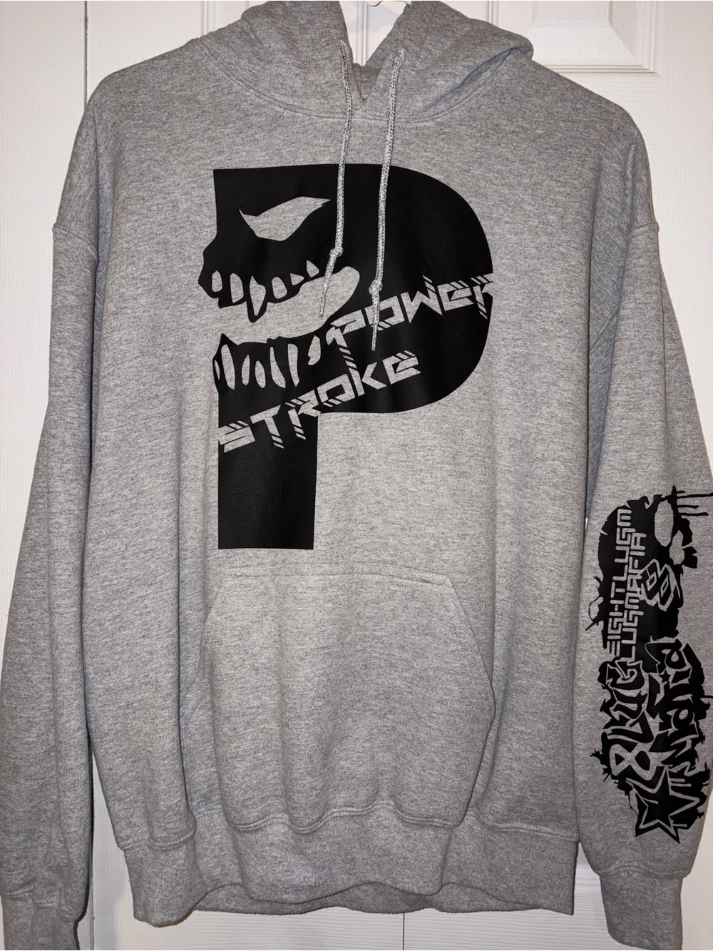 🛞 Eight Lug Mafia Power Stroke Diesel Hoodie Mens M Gray Graphic Pullover